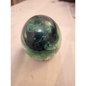 Vintage Kerry Glass Paper Weight Green Swirl Ireland Handmade 3”